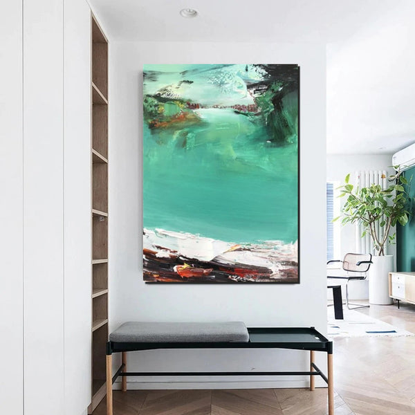 Hand Painted Canvas Art, Simple Painting Ideas for Bedroom, Palette Knife Paintings, Green Modern Paintings for Living Room-Silvia Home Craft