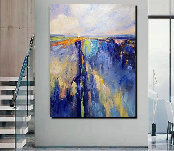 Acrylic Paintings on Canvas, Large Paintings Behind Sofa, Acrylic Painting for Bedroom, Blue Modern Paintings, Buy Paintings Online-Silvia Home Craft