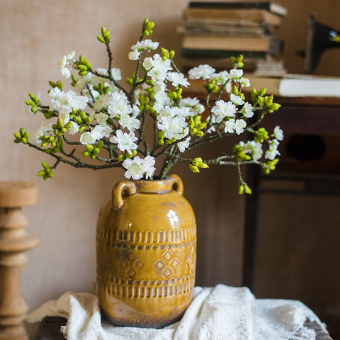 Flower Arrangement Ideas for Living Room, White Cherry Blossom, Sakura Flowers, Unique Artificial Flowers for Home Decoration, Simple Artificial Floral for Bedroom-Silvia Home Craft