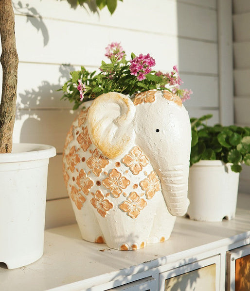 Animal Statue for Garden Ornaments, Oversized Modern Garden Flower Pot, Extra Large Elephant Garden Flowerpots, Resin Statue for Garden, Villa Outdoor Garden Flower Pots-Silvia Home Craft