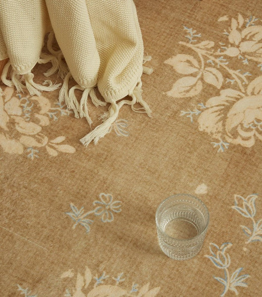 Flower Pattern French Style Modern Rugs for Dining Room, Contemporary Modern Rugs, Mid Century Modern Rugs for Interior Design, Yellow Soft Rugs under Coffee Table-Silvia Home Craft