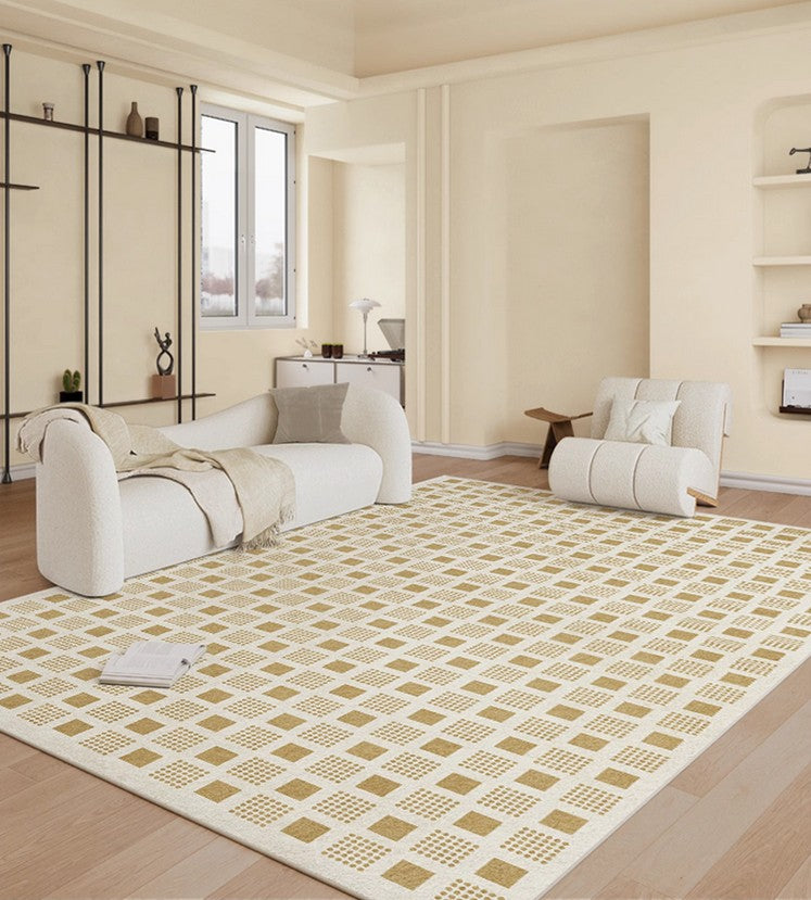 Dining Room Modern Floor Carpets, Modern Rug Ideas for Bedroom, Chequer Modern Rugs for Living Room, Contemporary Soft Rugs Next to Bed-Silvia Home Craft