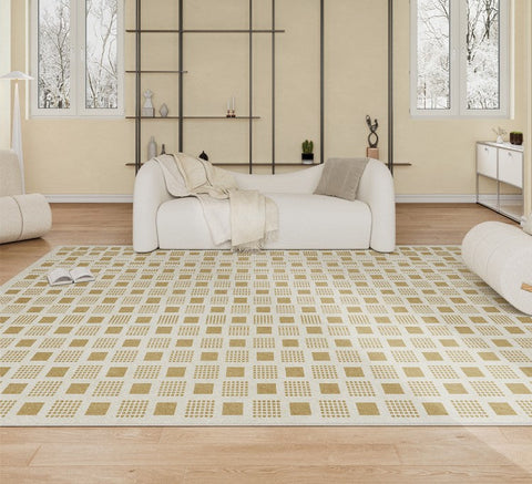Modern Rug Ideas for Bedroom, Dining Room Modern Floor Carpets, Chequer Modern Rugs for Living Room, Contemporary Soft Rugs Next to Bed-Silvia Home Craft