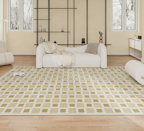 Dining Room Modern Floor Carpets, Modern Rug Ideas for Bedroom, Chequer Modern Rugs for Living Room, Contemporary Soft Rugs Next to Bed-Silvia Home Craft