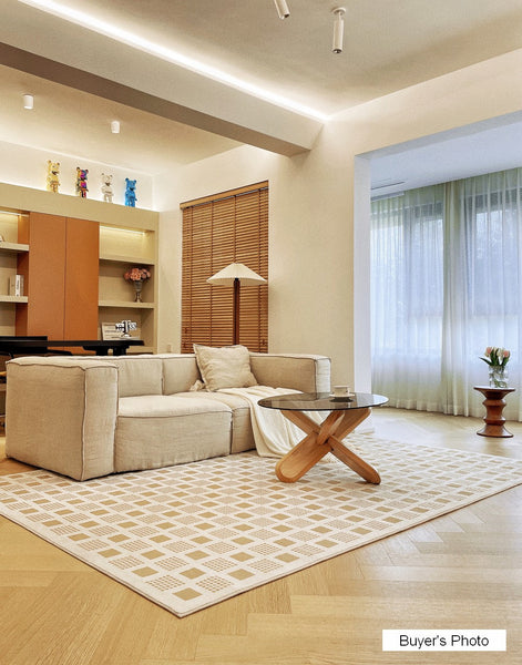 Dining Room Modern Floor Carpets, Modern Rug Ideas for Bedroom, Chequer Modern Rugs for Living Room, Contemporary Soft Rugs Next to Bed-Silvia Home Craft