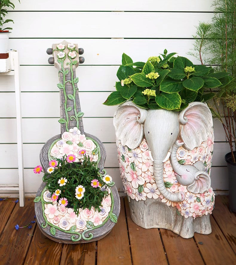 plant pot ornaments Unique Guitar Flowerpot for Garden Ornaments, Modern Garden Flower Pot –  Silvia Home Craft
