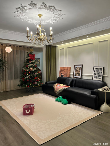 Simple Modern Rugs for Living Room, Bedroom Modern Rugs, Cream Color Rugs under Coffee Table, Contemporary Modern Rugs for Dining Room-Silvia Home Craft