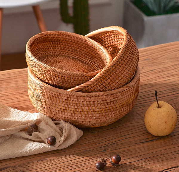 Round Stoarge Basket, Storage Basket for Food, Small Storage Baskets, Woven Storage Baskets, Rattan Storage Baskets, Kitchen Storage Baskets-Silvia Home Craft