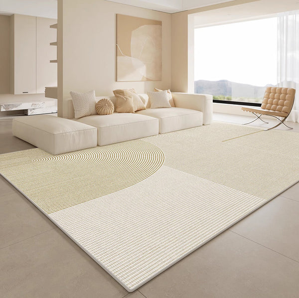 Modern Rugs under Sofa, Dining Room Floor Rugs, Abstract Contemporary Rugs for Bedroom, Modern Rugs for Office, Large Cream Color Rugs in Living Room-Silvia Home Craft