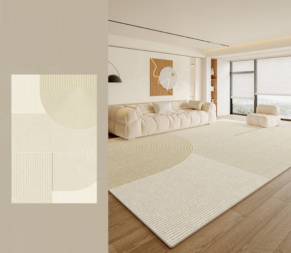 Modern Rugs under Sofa, Dining Room Floor Rugs, Abstract Contemporary Rugs for Bedroom, Modern Rugs for Office, Large Cream Color Rugs in Living Room-Silvia Home Craft