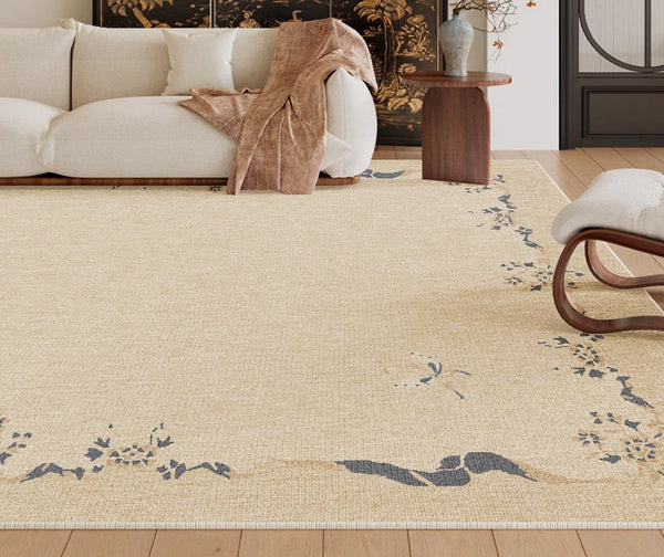 Cream Color Flower Pattern Rugs under Coffee Table, Large Modern Rugs for Bedroom, Modern Rugs for Living Room, Contemporary Modern Rugs for Dining Room-Silvia Home Craft