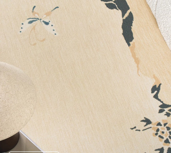 Cream Color Flower Pattern Rugs under Coffee Table, Large Modern Rugs for Bedroom, Modern Rugs for Living Room, Contemporary Modern Rugs for Dining Room-Silvia Home Craft