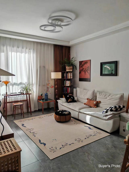 Cream Color Flower Pattern Rugs under Coffee Table, Large Modern Rugs for Bedroom, Modern Rugs for Living Room, Contemporary Modern Rugs for Dining Room-Silvia Home Craft