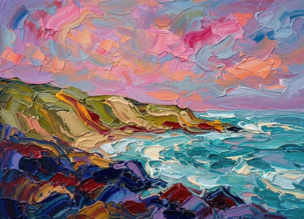 Heavy Texture Artwork, Abstract Seashore Beach Paintings, Impasto Paintings, Original Oil Paintings, Impasto Canvas Art