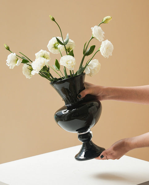 Mid Century Glass Vases, Handmade Modern Vases for Living Room, Modern Glass Vase for Flowers, Unique Decorative Glass Vase, Centerpiece Contemporary Vases on Table-Silvia Home Craft