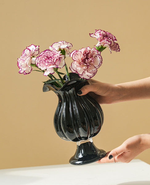 Mid Century Glass Vases, Handmade Modern Vases for Living Room, Modern Glass Vase for Flowers, Unique Decorative Glass Vase, Centerpiece Contemporary Vases on Table-Silvia Home Craft