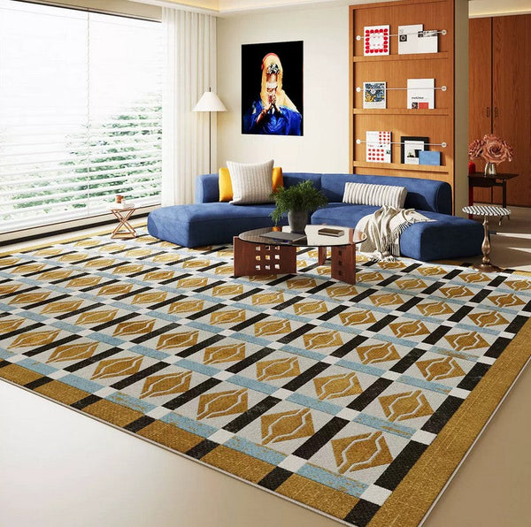 Modern Living Room Rug Ideas, Geometric Modern Rugs for Dining Room, Mid Century Colorful Rugs, Contemporary Abstract Rugs under Coffee Table-Silvia Home Craft