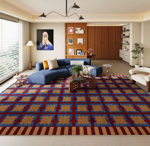 Living Room Colorful Modern Rugs, Geometric Modern Rugs for Dining Room, Mid Century Modern Rugs, Contemporary Abstract Rugs under Coffee Table-Silvia Home Craft
