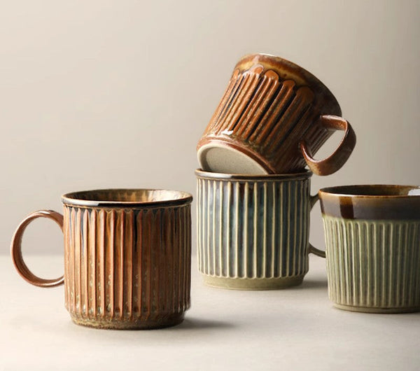 Creative Brown Green Ceramic Coffee Mugs, 10 oz Coffee Mugs, Large Modern Handmade Pottery Coffee Cup, Large Capacity Coffee Mugs-Silvia Home Craft