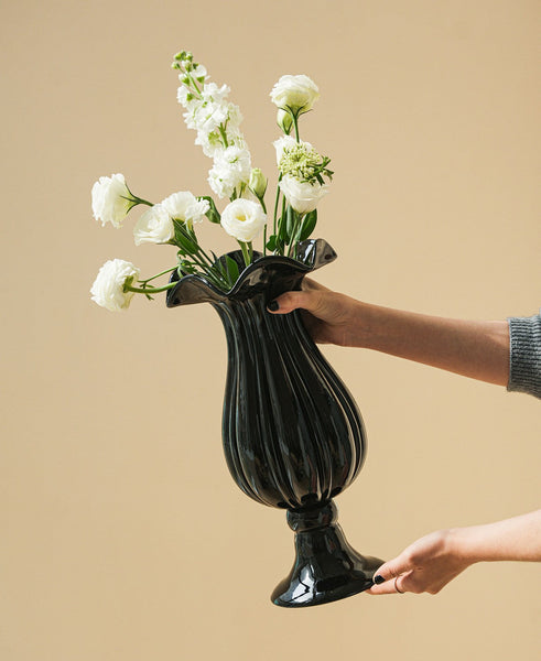 Mid Century Glass Vases, Handmade Modern Vases for Living Room, Modern Glass Vase for Flowers, Unique Decorative Glass Vase, Centerpiece Contemporary Vases on Table-Silvia Home Craft