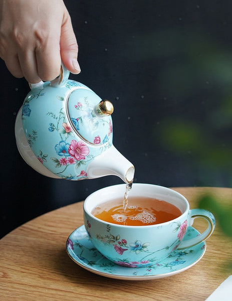 Stackable Teapot and Cup Set, Ceramic Tea Pot with Integrated Cup, Porcelain Teapot with Matching Cup and Saucer in Gift Box, Mother and Baby Teapot with Matching Saucer-Silvia Home Craft