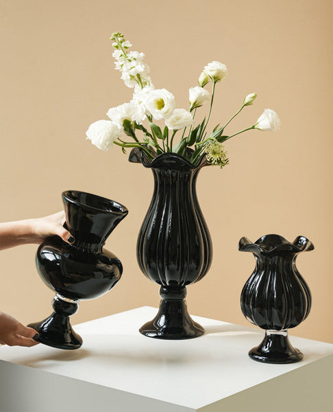 Mid Century Glass Vases, Handmade Modern Vases for Living Room, Modern Glass Vase for Flowers, Unique Decorative Glass Vase, Centerpiece Contemporary Vases on Table-Silvia Home Craft