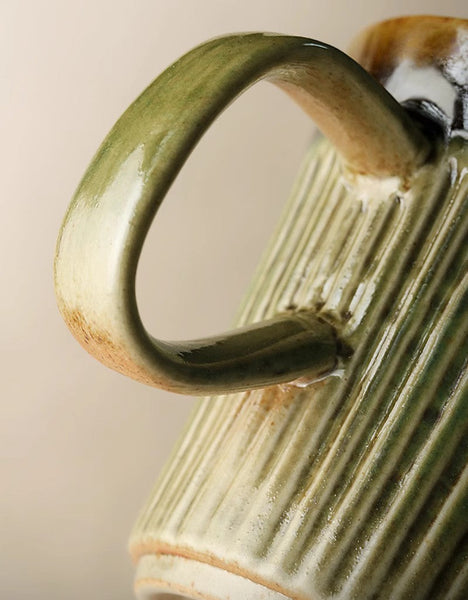 Unique Tea Cup, Creative Brown Green Ceramic Coffee Mugs, Large Modern Handmade Pottery Coffee Cup, Large Capacity Coffee Mugs-Silvia Home Craft