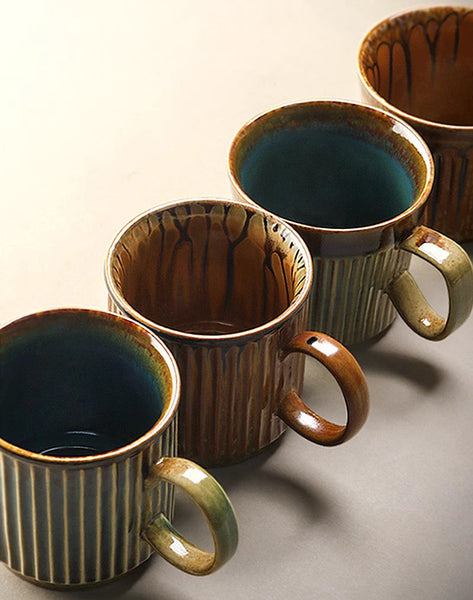 Creative Brown Green Ceramic Coffee Mugs, 10 oz Coffee Mugs, Large Modern Handmade Pottery Coffee Cup, Large Capacity Coffee Mugs-Silvia Home Craft