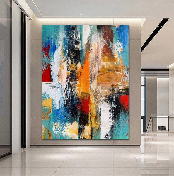 Colorful Abstract Acrylic Paintings for Living Room, Heavy Texture Canvas Art, Modern Contemporary Artwork, Buy Paintings Online-Silvia Home Craft