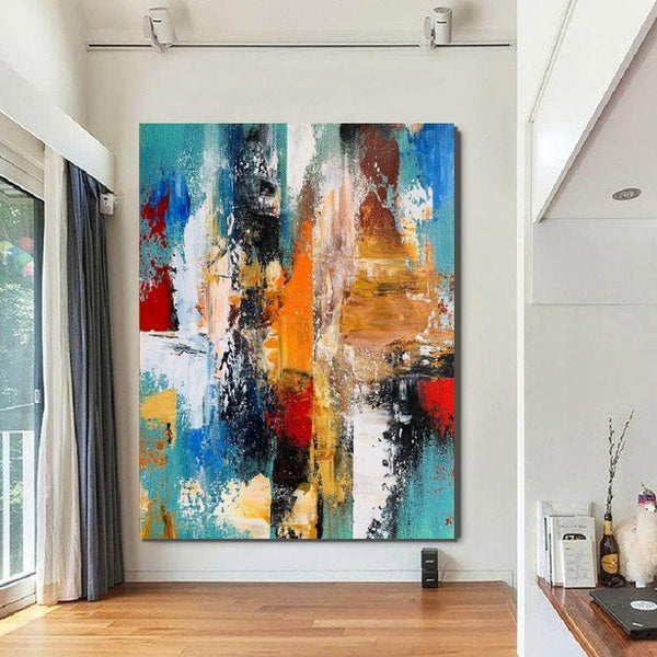 Colorful Abstract Acrylic Paintings for Living Room, Heavy Texture Canvas Art, Modern Contemporary Artwork, Buy Paintings Online-Silvia Home Craft