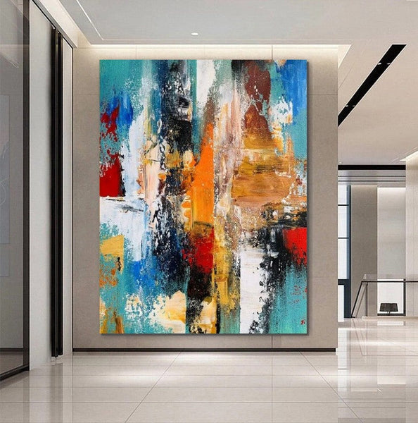 Colorful Abstract Acrylic Paintings for Living Room, Heavy Texture Canvas Art, Modern Contemporary Artwork, Buy Paintings Online-Silvia Home Craft