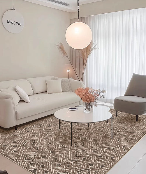 Large Modern Rugs for Living Room, Brown Modern Rug Ideas for Bedroom, Abstract Geometric Modern Rugs, Modern Rugs for Dining Room-Silvia Home Craft