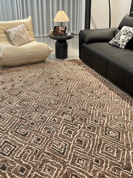 Brown Modern Rug Ideas for Bedroom, Large Modern Rugs for Living Room, Abstract Geometric Modern Rugs, Modern Rugs for Dining Room-Silvia Home Craft