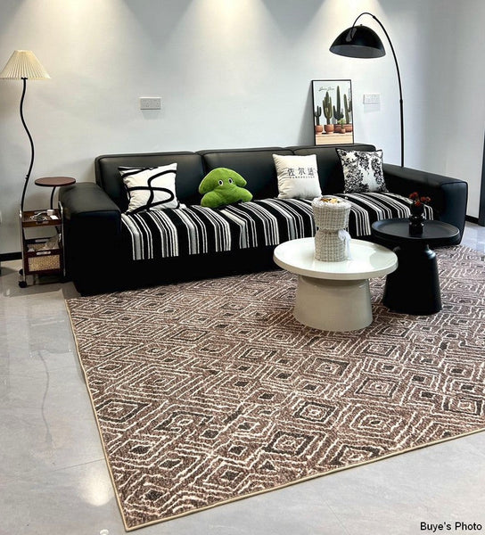 Large Modern Rugs for Living Room, Brown Modern Rug Ideas for Bedroom, Abstract Geometric Modern Rugs, Modern Rugs for Dining Room-Silvia Home Craft