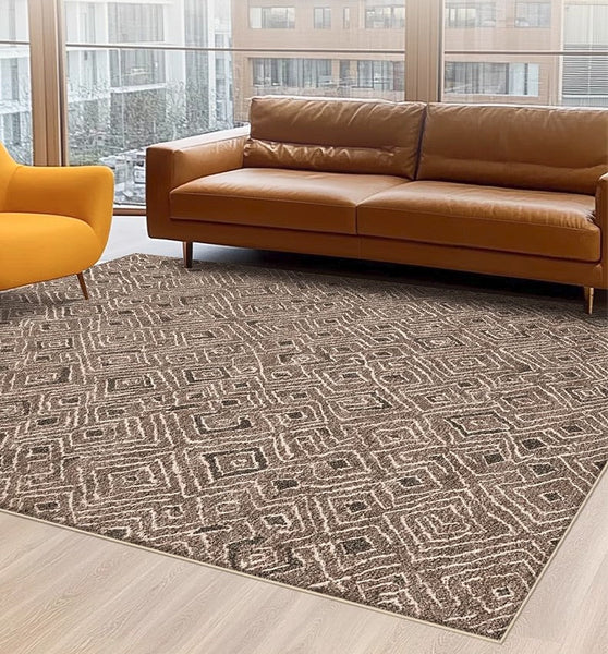 Large Modern Rugs for Living Room, Brown Modern Rug Ideas for Bedroom, Abstract Geometric Modern Rugs, Modern Rugs for Dining Room-Silvia Home Craft