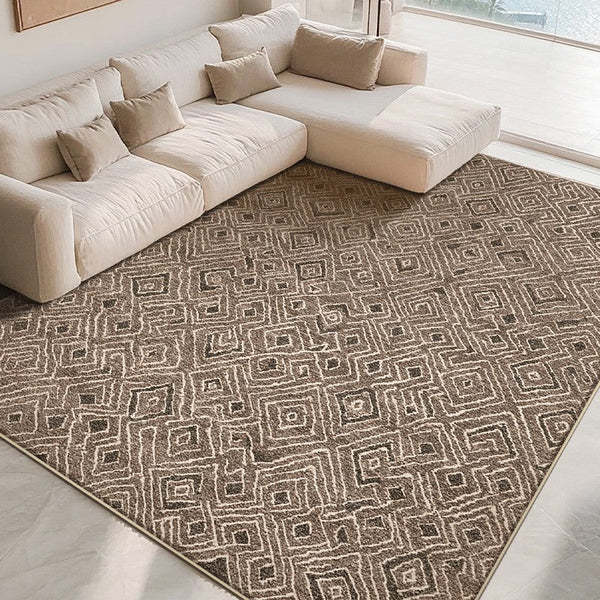 Brown Modern Rug Ideas for Bedroom, Large Modern Rugs for Living Room, Abstract Geometric Modern Rugs, Modern Rugs for Dining Room-Silvia Home Craft