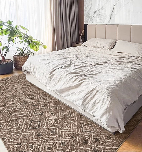 Brown Modern Rug Ideas for Bedroom, Large Modern Rugs for Living Room, Abstract Geometric Modern Rugs, Modern Rugs for Dining Room-Silvia Home Craft