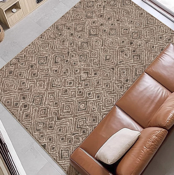 Large Modern Rugs for Living Room, Brown Modern Rug Ideas for Bedroom, Abstract Geometric Modern Rugs, Modern Rugs for Dining Room-Silvia Home Craft