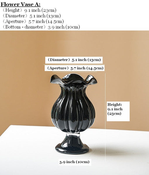 Mid Century Glass Vases, Handmade Modern Vases for Living Room, Modern Glass Vase for Flowers, Unique Decorative Glass Vase, Centerpiece Contemporary Vases on Table-Silvia Home Craft