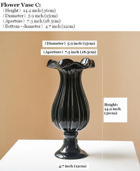 Mid Century Glass Vases, Handmade Modern Vases for Living Room, Modern Glass Vase for Flowers, Unique Decorative Glass Vase, Centerpiece Contemporary Vases on Table-Silvia Home Craft