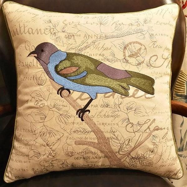 Decorative Throw Pillows, Bird Throw Pillows, Pillows for Farmhouse, Sofa Throw Pillows, Embroidery Throw Pillows, Rustic Pillows for Couch-Silvia Home Craft