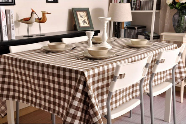Brown Plaid Buffalo Check Tablecloth, Overlay Plaid Table cloth, Table Topper, Farmhouse Cottage Country Decor-Silvia Home Craft