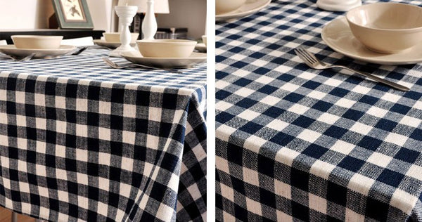Blue Plaid Buffalo Check Tablecloth, Overlay Plaid Table Cloth, Table Topper, Farmhouse Cottage Country Decor-Silvia Home Craft