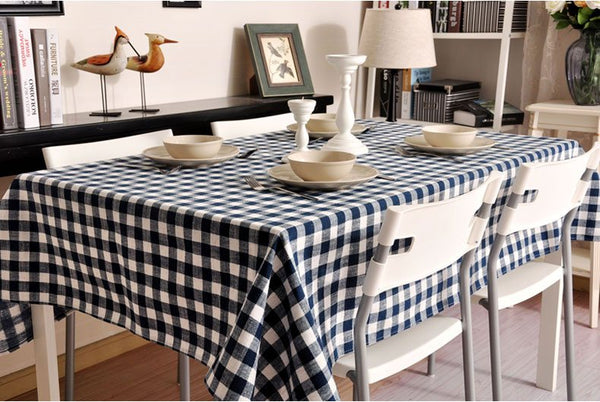 Blue Plaid Buffalo Check Tablecloth, Overlay Plaid Table Cloth, Table Topper, Farmhouse Cottage Country Decor-Silvia Home Craft