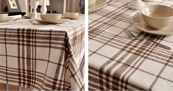 Brown Large Plaid Buffalo Check Tablecloth, Overlay Plaid Table Cloth, Table Topper, Rustic Home Decor-Silvia Home Craft
