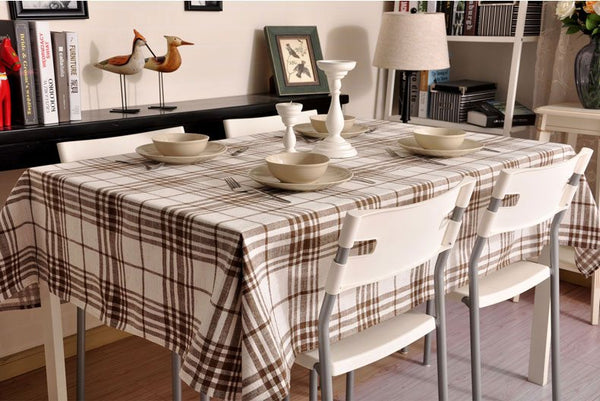 Brown Large Plaid Buffalo Check Tablecloth, Overlay Plaid Table Cloth, Table Topper, Rustic Home Decor-Silvia Home Craft