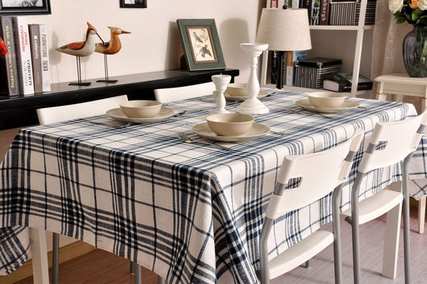 Blue Large Plaid Buffalo Check Tablecloth, Overlay Plaid Table Cloth, Table Topper, Rustic Home Decor-Silvia Home Craft