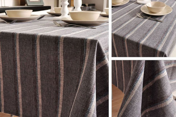 Dark Grey Stripe Linen Tablecloth, Rustic Table Cloth, Dining Kitchen Table Cover-Silvia Home Craft