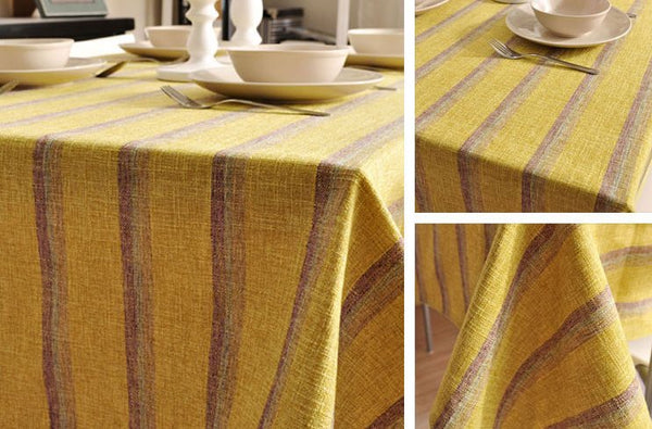 Green Stripe Linen Tablecloth, Large Rectangle Table Cloth, Dining Kitchen Table Cover-Silvia Home Craft