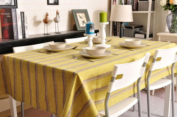 Green Stripe Linen Tablecloth, Large Rectangle Table Cloth, Dining Kitchen Table Cover-Silvia Home Craft